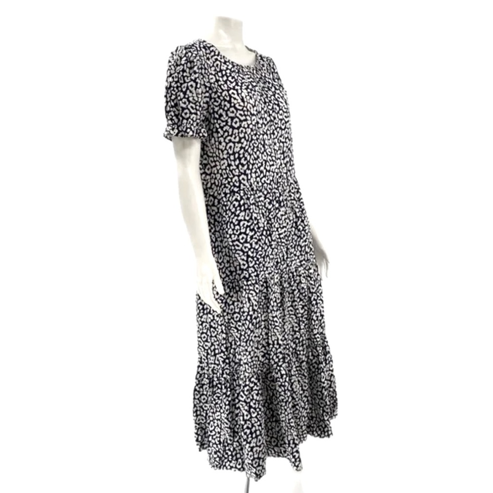 J. Crew Factory 3 Tiered Navy Blue Leopard Print Maci Dress Small